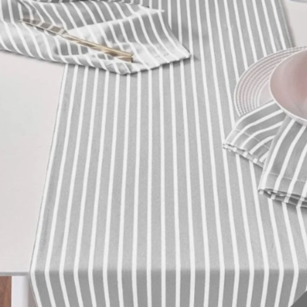 Kate Spade NY Table Runner 15" x 90" Harbour Drive Platinum White & Gray Stripe